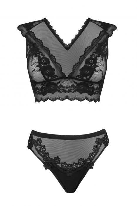Set lenjerie sexy 2 piese, sutien si chilot cu insertii de dantela, negru embody.ro [6]