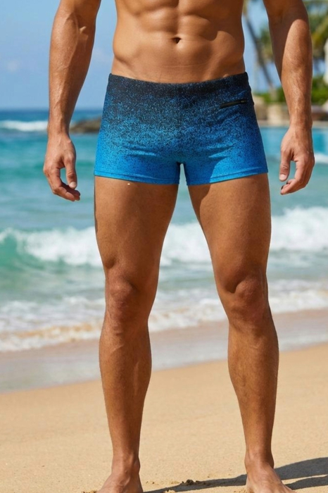 Slip de baie barbati boxeri, inchidere cu snur si buzunar bleu Q320 [2]