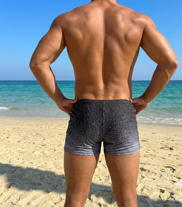 Slip de baie barbati boxeri, inchidere cu snur si buzunar gri Q320 [2]