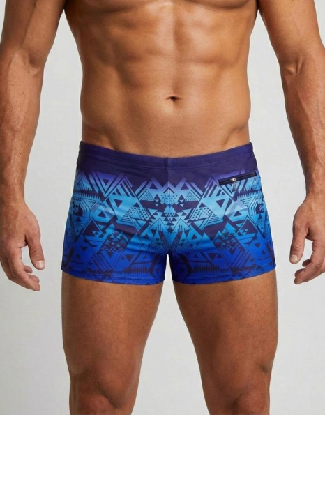 Slip de baie barbati boxeri, inchidere cu snur si buzunar albastru q323 [2]