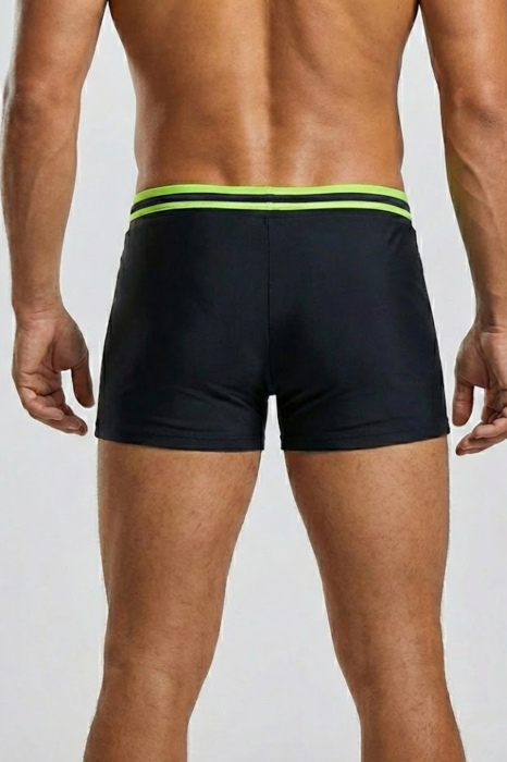 Slip de baie barbati boxeri, snur si buzunar cu fermoar negru/neon Q325 [3]