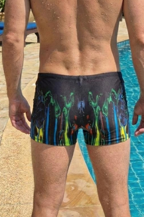 Slip de baie barbati boxeri, snur si buzunar cu fermoar negru q324 [3]