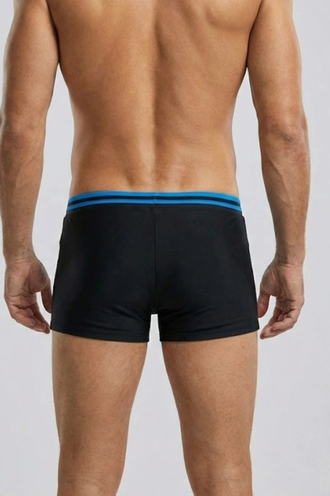 Slip de baie barbati boxeri, snur si buzunar cu fermoar negru/blue Q325 [3]