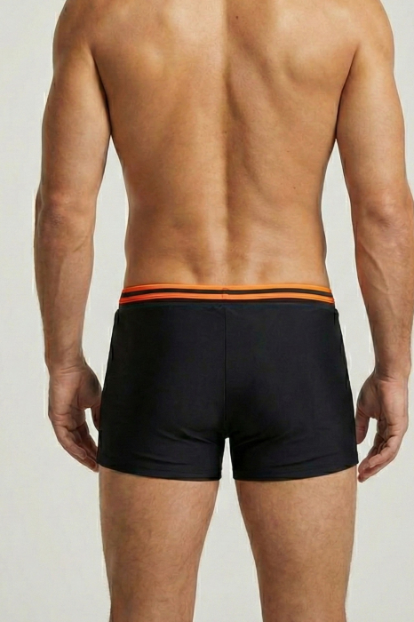 Slip de baie barbati boxeri, snur si buzunar cu fermoar negru/orange Q325 [3]