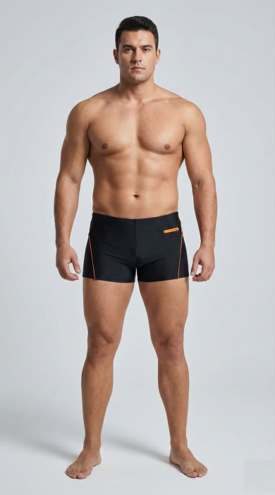Slip de baie barbati tip boxeri, cu snur si buzunar cu fermoar negru/portocaliu Q330 [3]