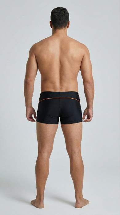 Slip de baie barbati tip boxeri, cu snur si buzunar cu fermoar negru/portocaliu Q330 [2]