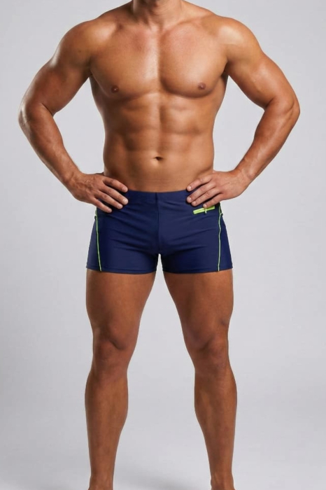 Slip de baie barbati tip boxeri, cu snur si buzunar cu fermoar bleumarin/neon Q330 [3]