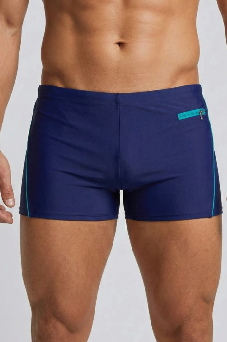 Slip de baie barbati tip boxeri, cu snur si buzunar cu fermoar bleumarin/bleu Q330 [2]