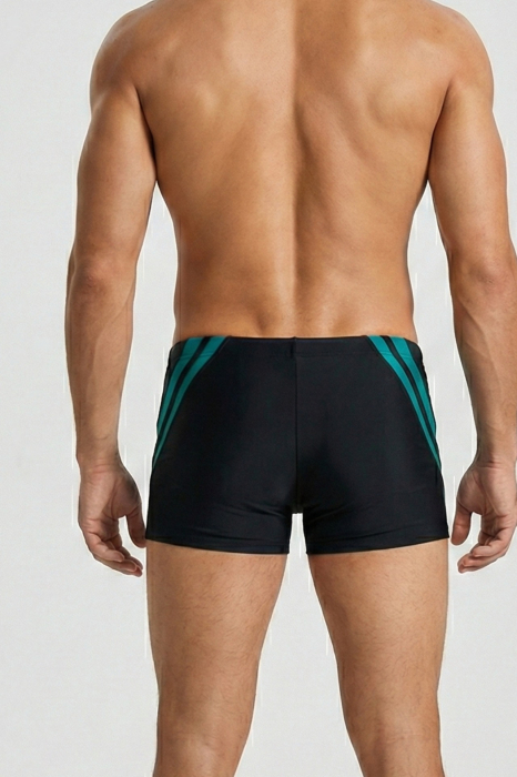 Slip de baie barbati tip boxeri, cu snur si buzunar cu fermoar negru/verde Q328 [3]