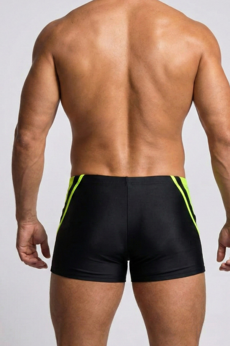 Slip de baie barbati tip boxeri, cu snur si buzunar cu fermoar negru/neon Q329 [3]
