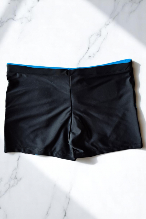 Slip de baie barbati tip boxeri, cu snur si buzunar cu fermoar negru/albastru deschis q306/7 [3]