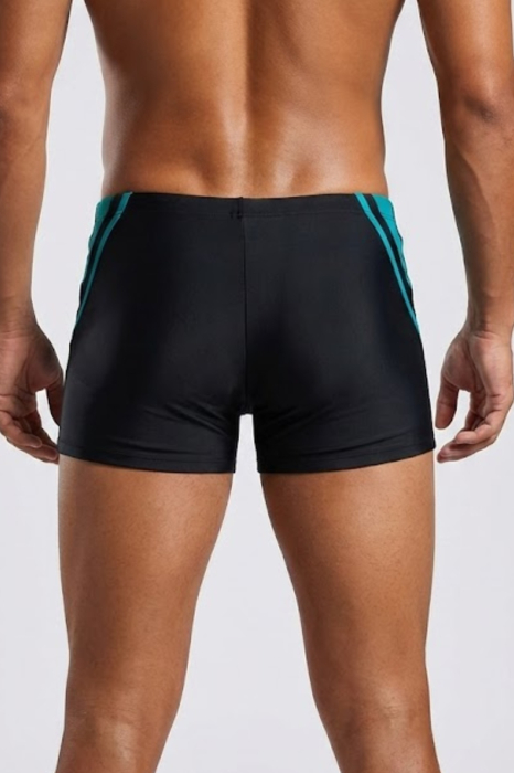 Slip de baie barbati tip boxeri, cu snur si buzunar cu fermoar negru/verde Q329 [3]