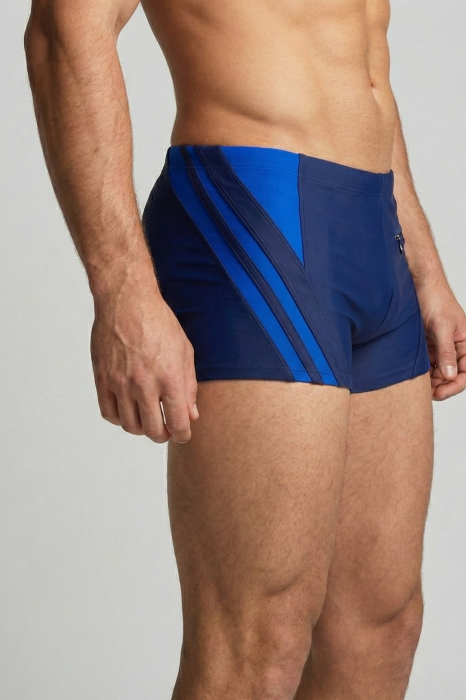 Slip de baie barbati tip boxeri, snur si buzunar cu fermoar bleumarin/albastru Q328 [2]