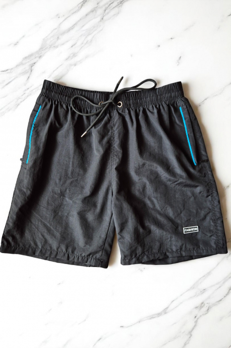 Sort de baie barbati, tip pantalon scurt, cu buzunare, material care respinge apa, negru Fashion m0288 [2]