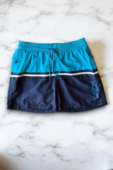 Sort de baie barbati, tip pantalon scurt, cu buzunare, material care respinge apa, bleu m0286 [2]