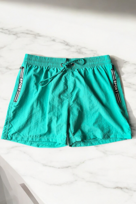 Sort de baie barbati, tip pantalon scurt, cu buzunare, material care respinge apa, verde m0279 [2]