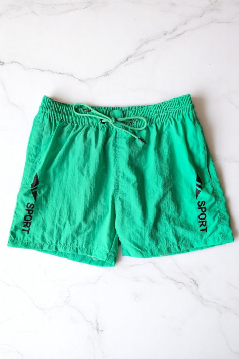 Sort de baie barbati, tip pantalon scurt, cu buzunare, material care respinge apa, verde sport m0278 [2]