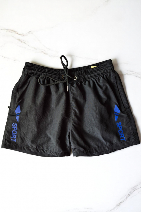 Sort de baie barbati, tip pantalon scurt, cu buzunare, material care respinge apa, negru sport m0278 [2]