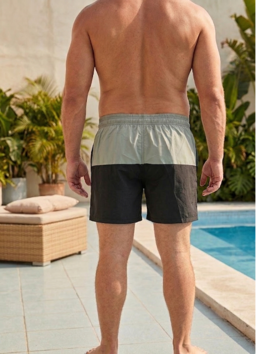 Sort de baie marime mare barbati, pantalon scurt, buzunare, material care respinge apa M0679 gri [2]