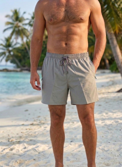 Sort de baie marime mare barbati, tip pantalon scurt, cu buzunare, material care respinge apa Gri M0678 [4]