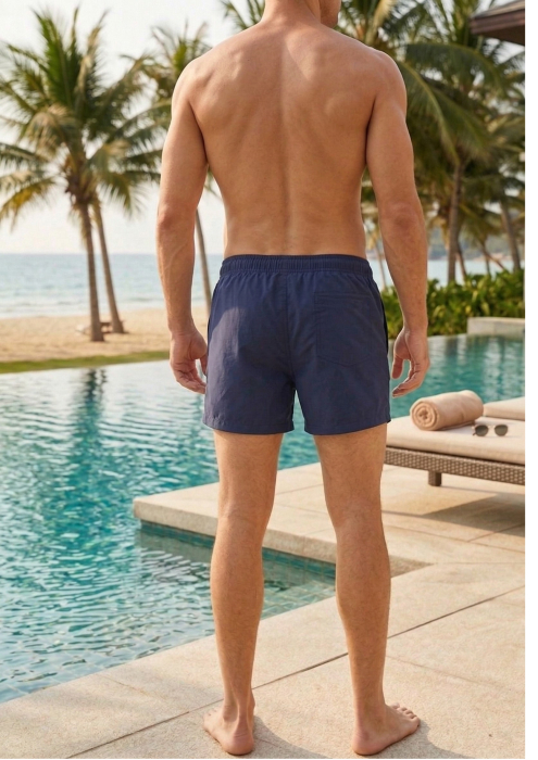 Sort de baie barbati, tip pantalon scurt, cu buzunare, material care respinge apa bleumarin M0670 [2]