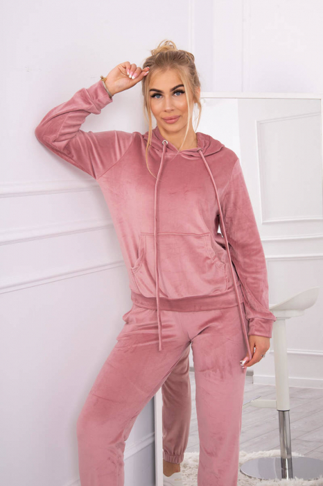 Trening dama catifea, pantaloni lungi si hanorac cu gluga, roz, marime Universala [4]