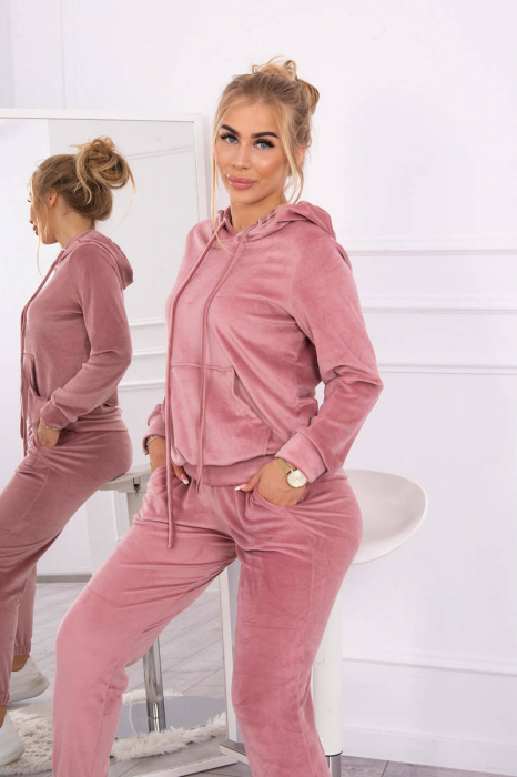 Trening dama catifea, pantaloni lungi si hanorac cu gluga, roz, marime Universala [3]