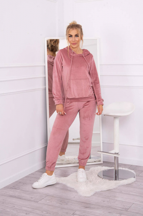 Trening dama catifea, pantaloni lungi si hanorac cu gluga, roz, marime Universala [5]