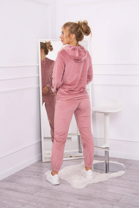 Trening dama catifea, pantaloni lungi si hanorac cu gluga, roz, marime Universala [2]