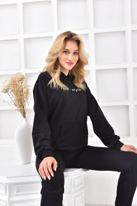 Trening dama, bumbac, set 2 piese, buzunare laterale si gluga, Embody Free, Negru [7]