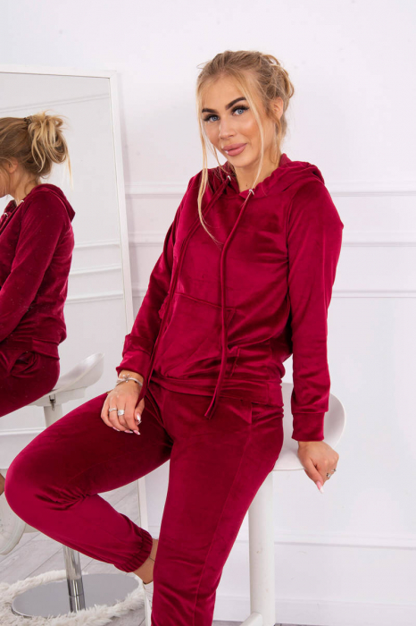Trening dama catifea, pantaloni lungi si hanorac cu gluga, visiniu, marime Universala [4]