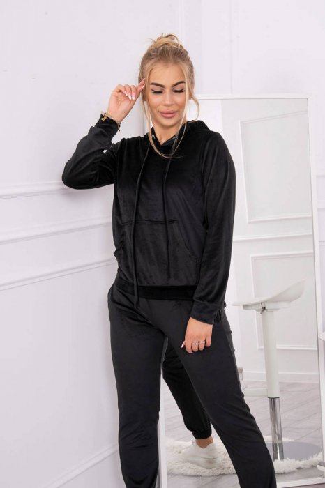 Trening dama catifea, pantaloni lungi si hanorac cu gluga, negru, marime Universala [4]