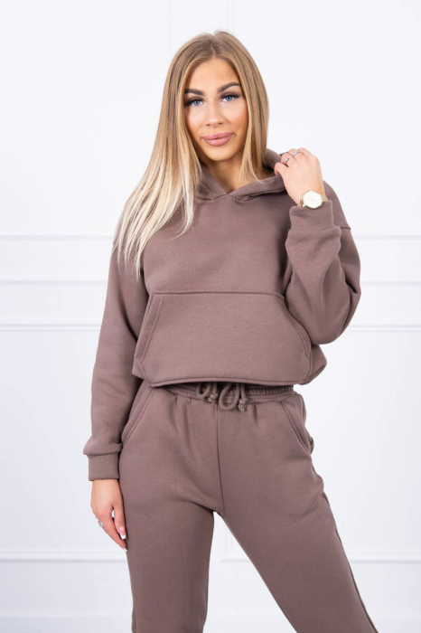 Trening dama vatuit, pantaloni cu buzunare si bluza cu gluga, maro deschis, marime Universala [5]