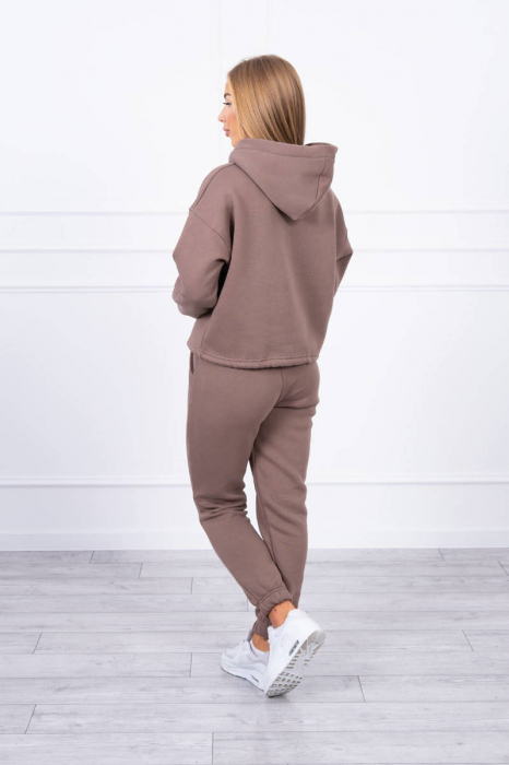 Trening dama vatuit, pantaloni cu buzunare si bluza cu gluga, maro deschis, marime Universala [2]