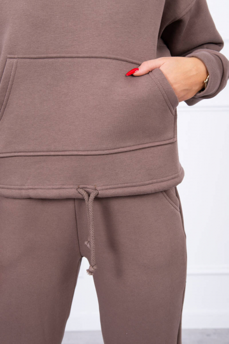 Trening dama vatuit, pantaloni cu buzunare si bluza cu gluga, maro deschis, marime Universala [4]