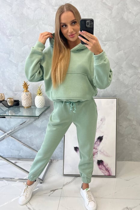 Trening dama vatuit, pantaloni cu buzunare si bluza cu gluga, verde deschis, marime Universala [9]