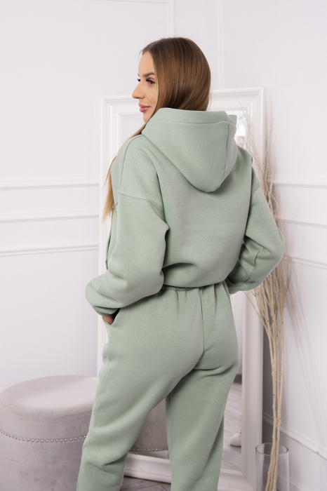 Trening dama vatuit, pantaloni cu buzunare si bluza cu gluga, verde deschis, marime Universala [4]