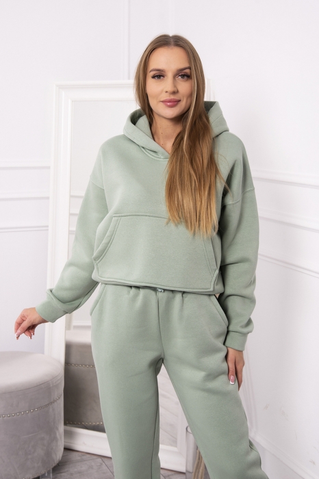 Trening dama vatuit, pantaloni cu buzunare si bluza cu gluga, verde deschis, marime Universala [5]
