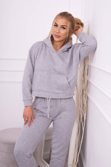 Trening dama vatuit, pantaloni cu buzunare si bluza cu gluga, gri, marime Universala [8]