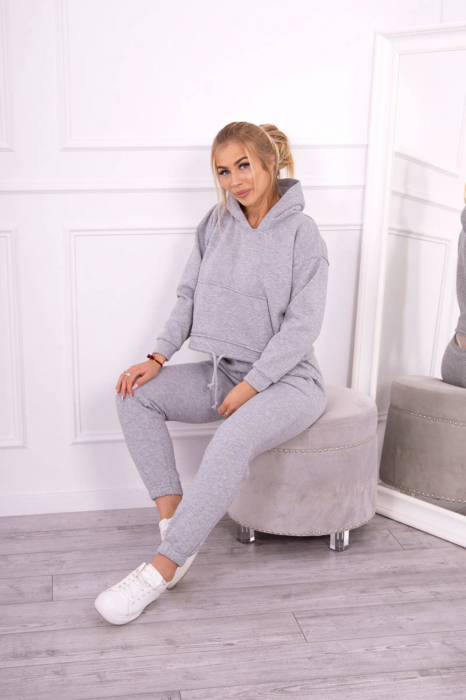 Trening dama vatuit, pantaloni cu buzunare si bluza cu gluga, gri, marime Universala [6]