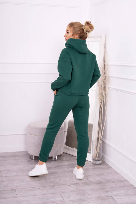 Trening dama vatuit, pantaloni cu buzunare si bluza cu gluga, verde inchis, marime Universala [2]