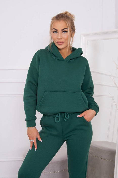 Trening dama vatuit, pantaloni cu buzunare si bluza cu gluga, verde inchis, marime Universala [4]