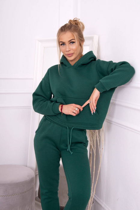 Trening dama vatuit, pantaloni cu buzunare si bluza cu gluga, verde inchis, marime Universala [5]