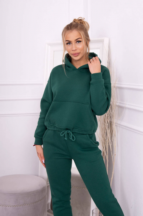 Trening dama vatuit, pantaloni cu buzunare si bluza cu gluga, verde inchis, marime Universala [9]