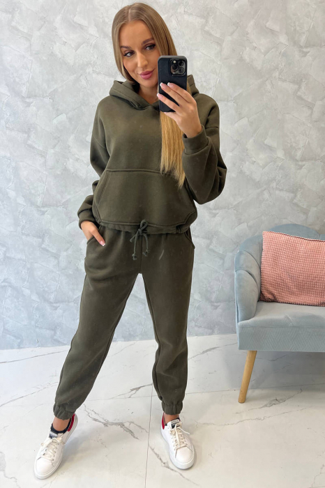 Trening dama vatuit, pantaloni cu buzunare si bluza cu gluga, kaki, marime Universala [7]
