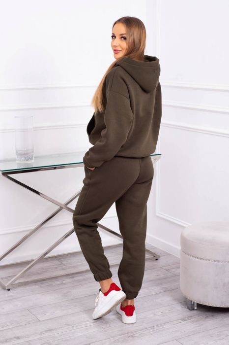 Trening dama vatuit, pantaloni cu buzunare si bluza cu gluga, kaki, marime Universala [2]