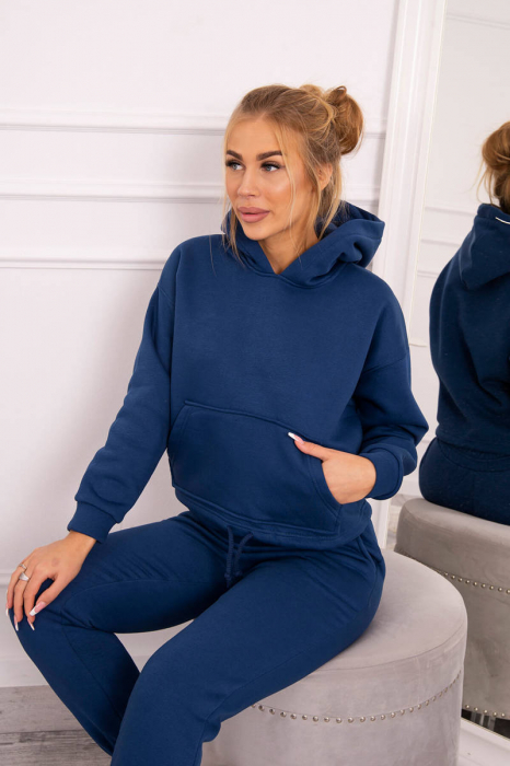 Trening dama vatuit, pantaloni cu buzunare si bluza cu gluga, albastru, marime Universala [4]