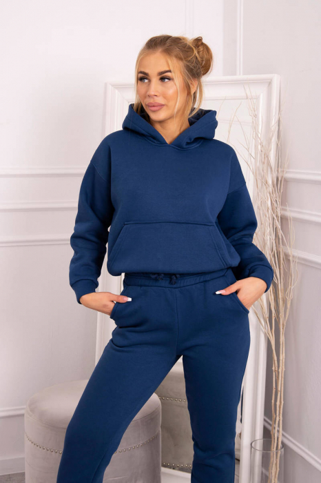 Trening dama vatuit, pantaloni cu buzunare si bluza cu gluga, albastru, marime Universala [2]