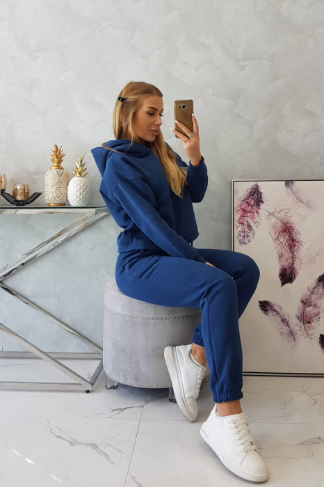 Trening dama vatuit, pantaloni cu buzunare si bluza cu gluga, albastru, marime Universala [5]