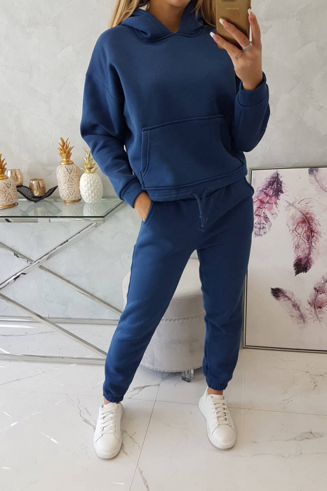 Trening dama vatuit, pantaloni cu buzunare si bluza cu gluga, albastru, marime Universala [7]